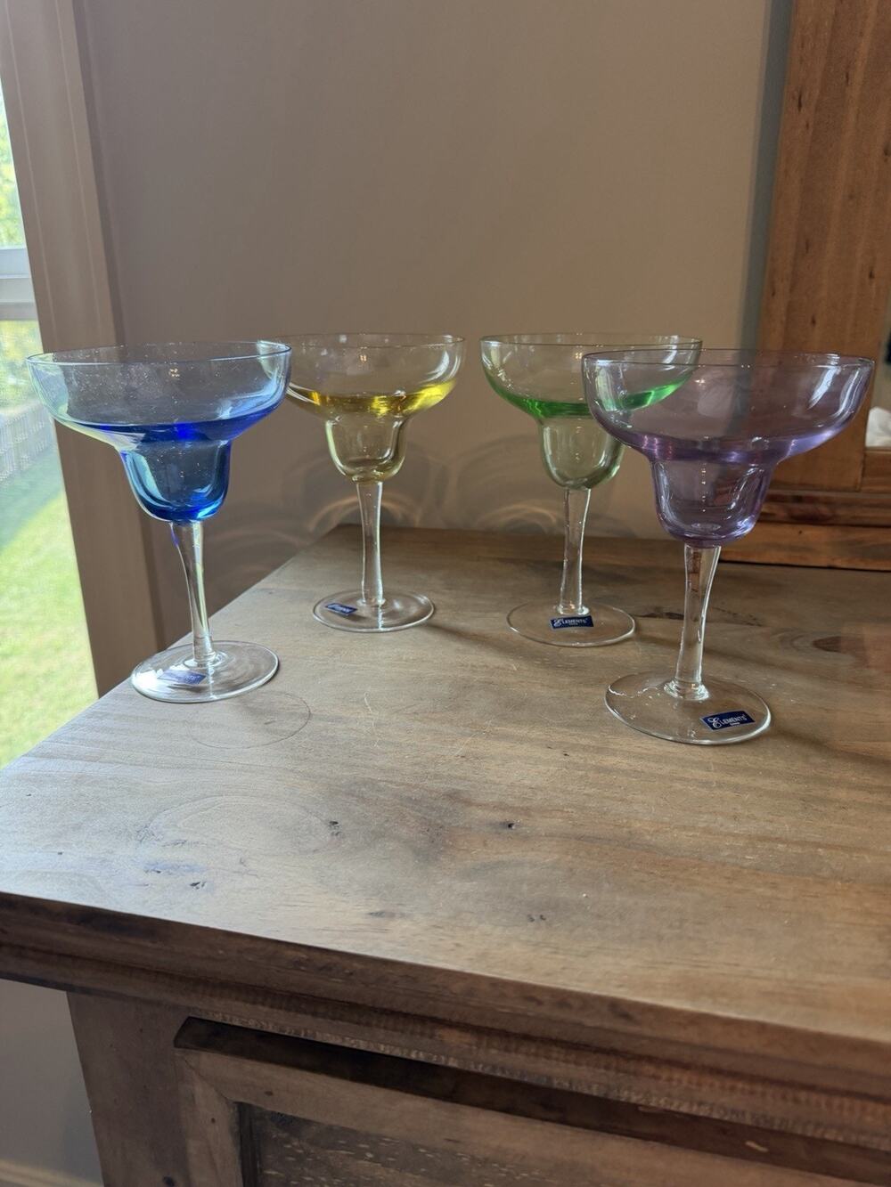 Elements Margarita Glasses Ball Stem 6.5”~ Set of 4 Vibrant Colors